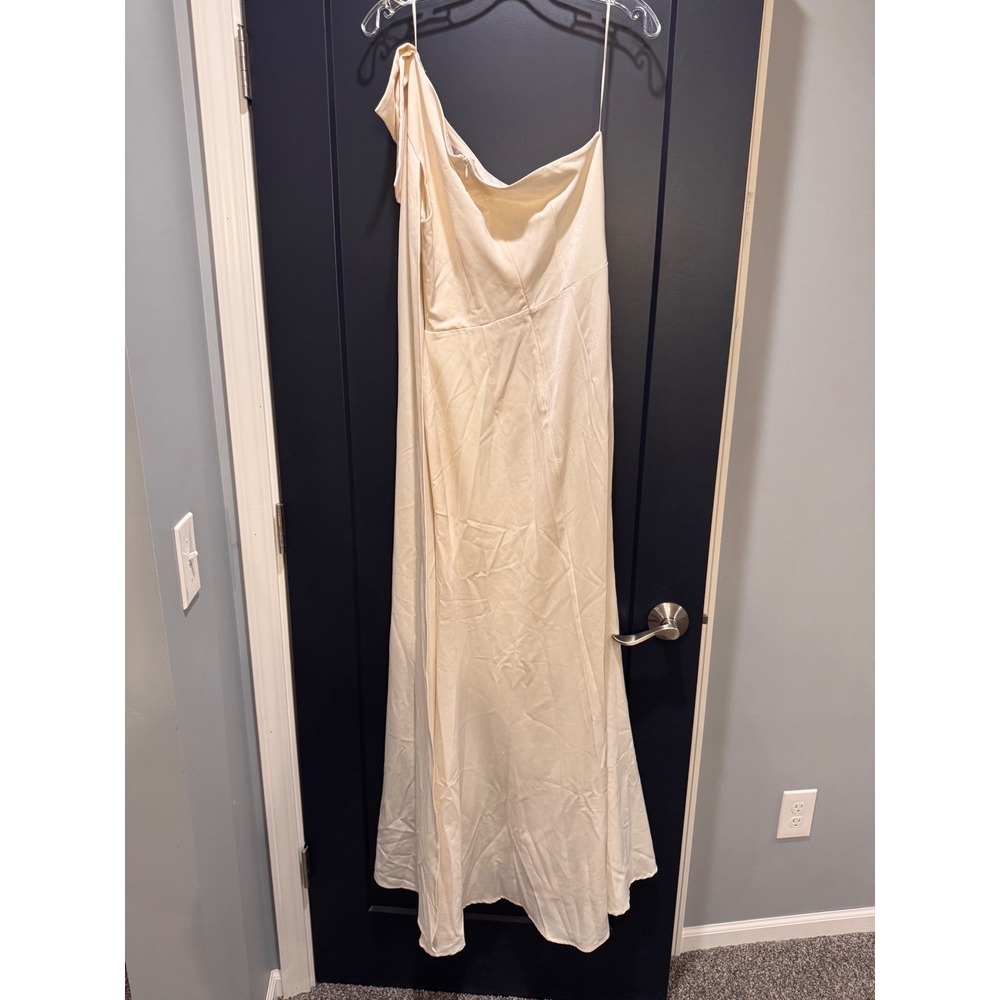Meshki One Shoulder Satin Maxi Dress Bow Detail Formal Wedding Guest Cream Sz S - Picture 11 of 14